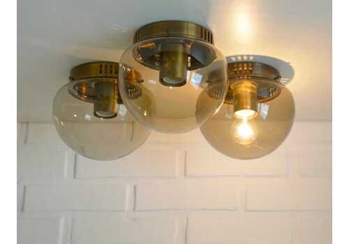 Set Of 3 Vintage Mushroom Sconces / Space Age Ceiling Lights / Mid Century Modern / Industrial Flush Mount Lighting / Yugoslavia 1980's