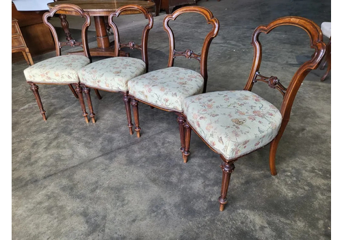 Four Antique Victorian Bar Back Dining Chairs Turned Legs Cream Floral