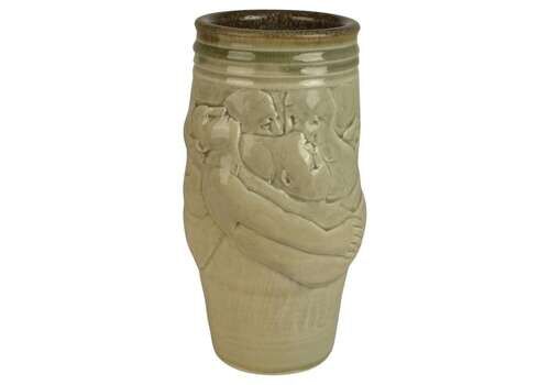 Figurative Ceramic Vase By Arnaud Lang With Bas Relief Of Men