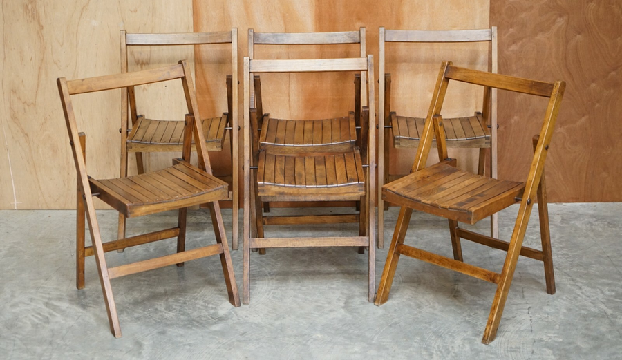 Suite Of Six English Oak Circa 1900 1920 Folding Steamer Chairs