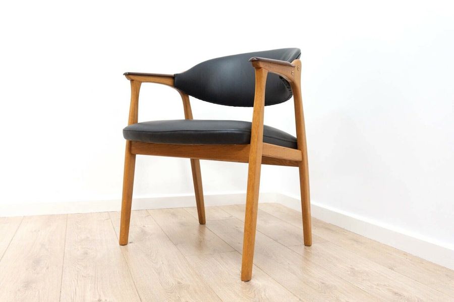 Rare Mid Century Vintage Danish Teak Modernist Leather Desk Chair 1950 S 664 Vinterior