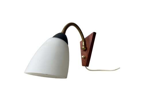 Danish Modern Adjustable Wall Lamp In Teak, Glass & Brass, 1960s