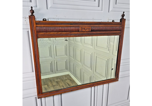 Antique Arts & Crafts Oak Wall Mirror Over Mantle – Carved Detail Jacobean