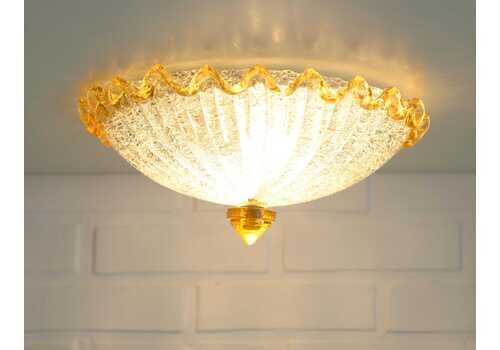 Vintage Sconce / Murano Lamp / Light Fixture / Ceiling Light / Flush Mount / Wall Lamp / Yellow Ice Glass / Made In Italy