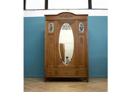 Antique French Art Nouveau Oak Wardrobe, 1900s #1529