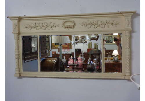 Antique French Painted Overmantle Bevelled Mirror.