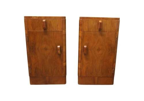 A Pair Of Figured Walnut Art Deco Bedside Cabinets