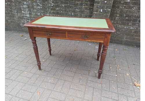 Unusual Antique Victorian Writing Desk Green Formica Inset, Mahogany Dressing Table With Drawers Vintage Office Furniture