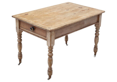 Antique 19th Century Rustic Pine Dining Kitchen Table With Two Drawers – Fine Quality