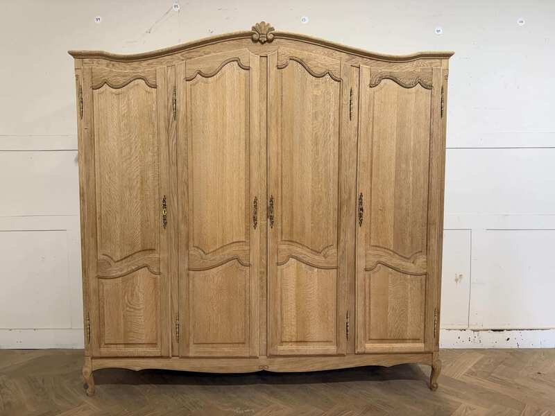 Vintage Rustic French Oak Carved 4 Door Armoire Breakdown Wardrobe For ...