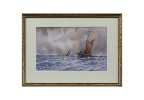 Watercolour By William Henry Pearson. Titled "Trawlers Off Ramsgate"