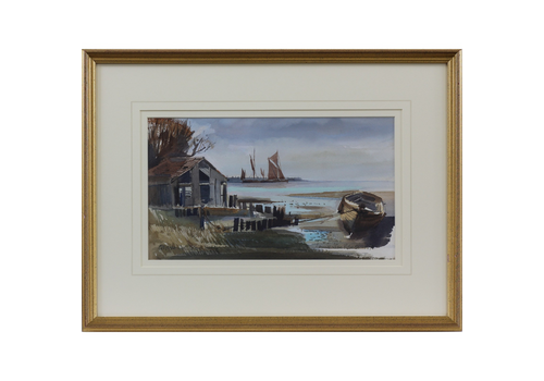 Watercolour By Dennis John Hanceri. Titled "Old Oyster Store, Orford, Suffolk."