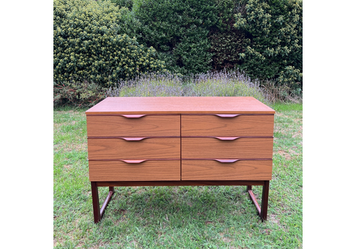 Vintage Europa Teak Effect Chest Of Drawers Mid Century Modern 6 Drawers