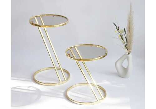 Set Of Vintage Hollywood Regency Tables, Brass Tables With Glass Top In Z Shape