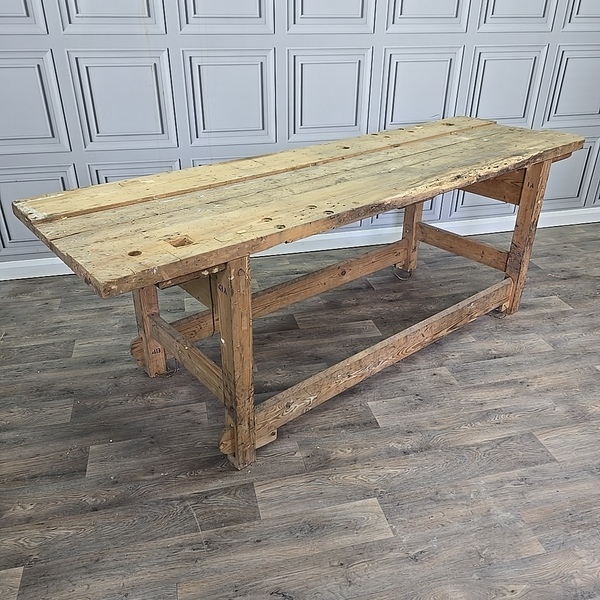Vintage Solid Pine Wood Workbench Rustic Industrial Table Kitchen ...