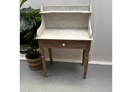 French Vanity Table Wash Stand With Rare High Back White Marble Top, Circa 1900