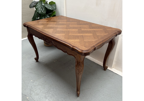 Provincial Louis XV Style French Oak Parquetry Extending Draw Leaf Dining Table