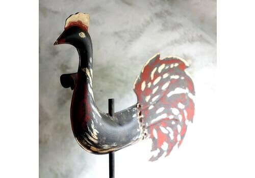 Antique Primitive Cockerel Weather Vane Early French Painted Tin Rooster Roof Ornament Folk Art