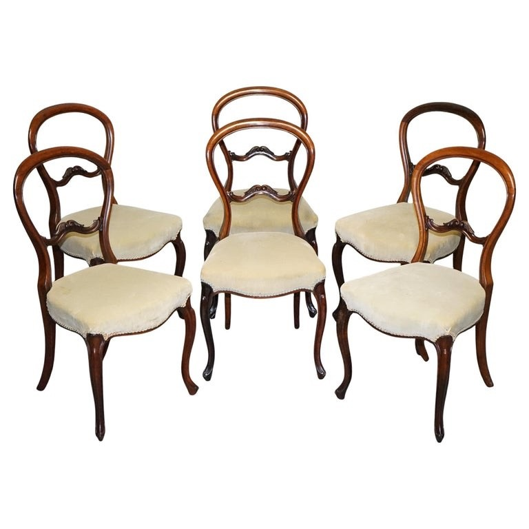 Set Of Six Circa 1860 Victorian Balloon Back Dinning Chairs