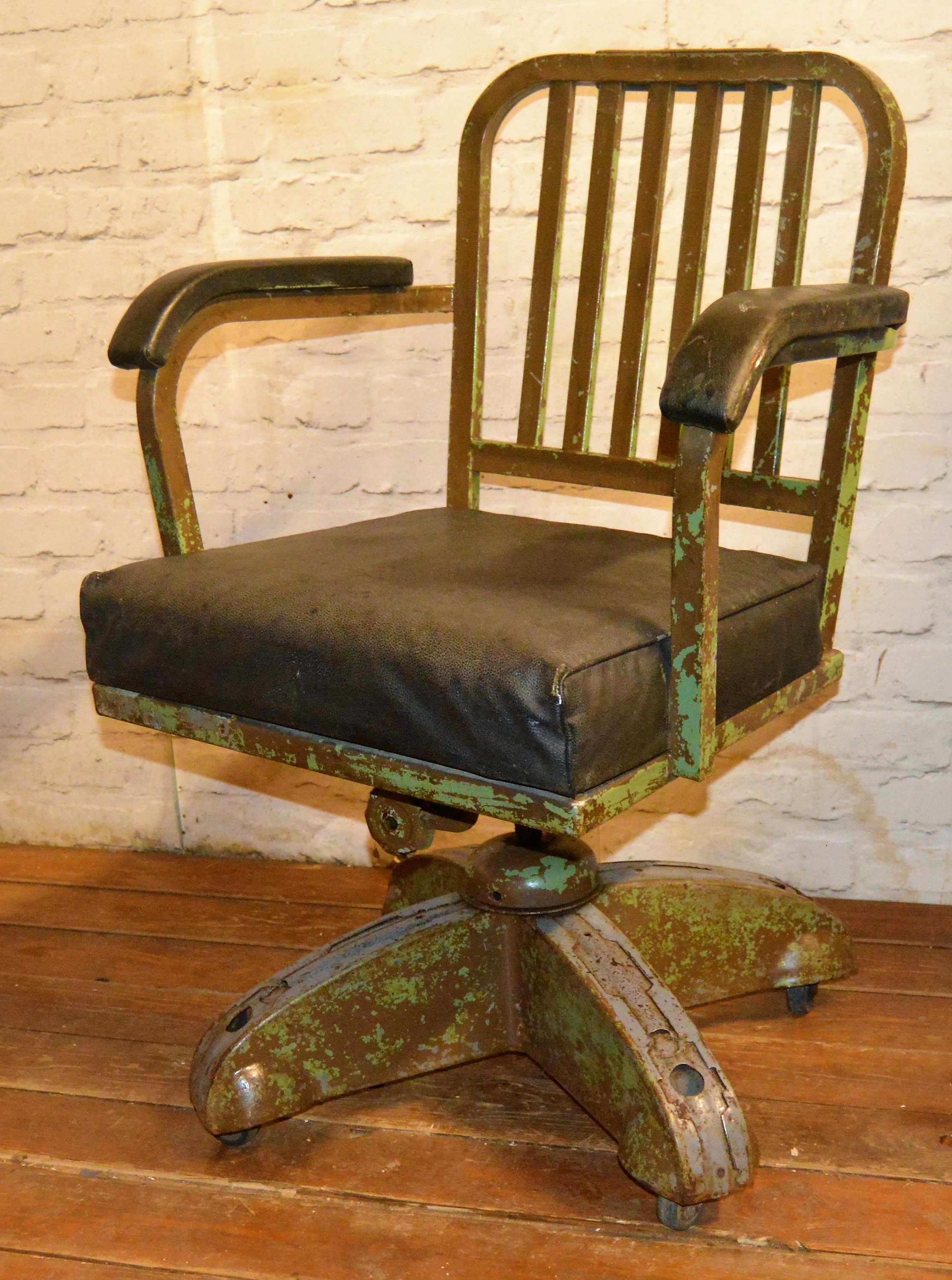 Industrial Swivel Office Chair Leather Metal Desk Vintage Retro Antique Machinist Factory Old Seating Vinterior