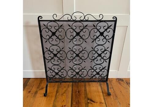 Antique Fireguard Fireplace Screen Metal Cast Iron Black Vintage Fire Guard Victorian Ornate Freestanding Patterned Rectangle Mesh Wrought