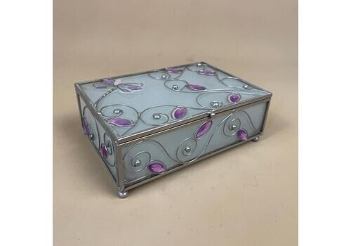 Decorative Glass Trinket Box Purple Gems Dragonfly Design Art Nouveau Style Handmade Jewellery Storage Box Keepsake Vintage Inspired