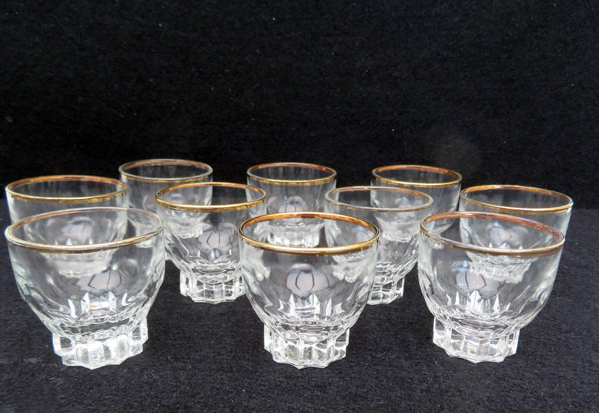10 Vintage French Aperitif Glasses With Gold Rim, France Drinking Glasses Shot Glasses, Liqueur