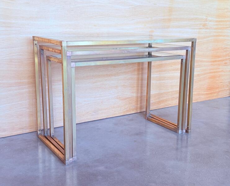 Set Of Three Rectangular Nesting Tables, Italian Design 1970 In Brass ...