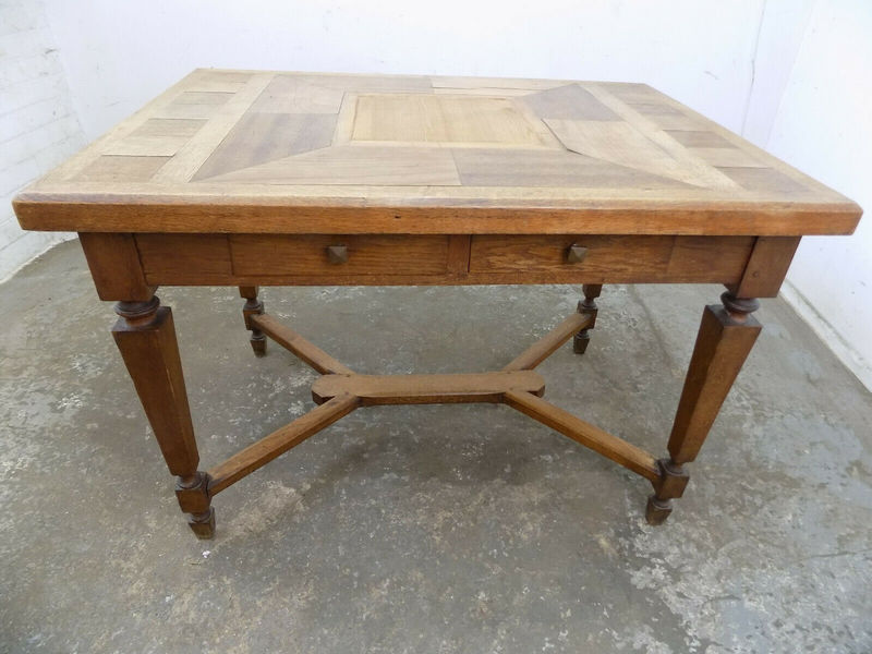Art Crafs Antique Oak Table Square Legs Drawers Dining Marquetry Kitchen