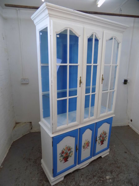 Tall Glazed Cabinet Bookcase Shelves Drawer Cupboard Display