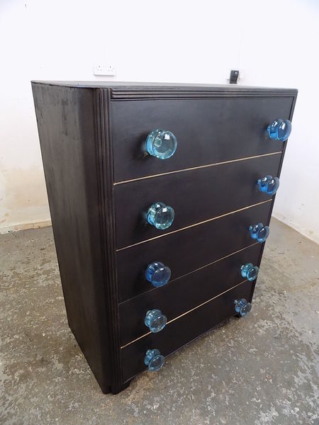 Painted Black Vintage 1930 S Chest Of Drawers Five Drawer Drawers