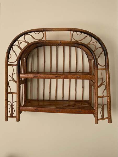 Vintage Tortoise Shell Bamboo Curved Wall Shelf | Vinterior