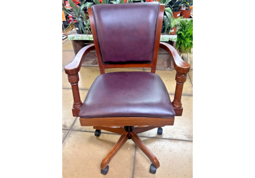 Vintage Leather & Wood Swivel Office/ Desk Chair