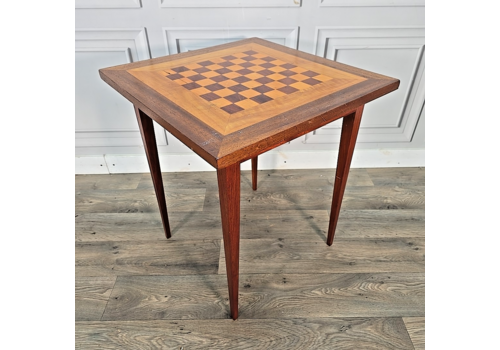 Vintage Chess Games Table – Inlaid Wood Board – Mid Century Tapered Leg Retro