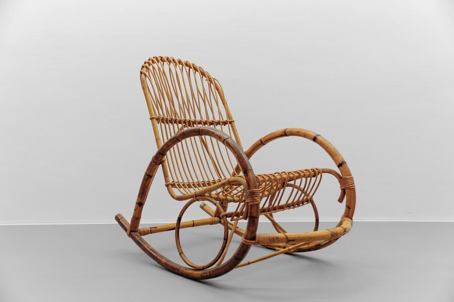 Mid Century Modern Rattan And Bamboo Rocking Chair, 1960s | Vinterior