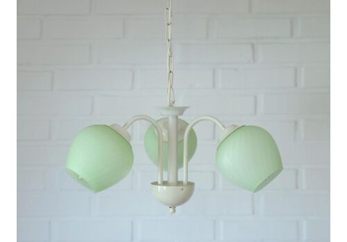 Vintage Elegant Pendant Lamp / Shabby Chic White Chandelier / Mint Green Glass