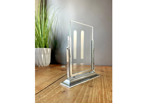 French Art Deco Modernist Chrome Glass Geometric Tilt Desk Photo Picture Frame