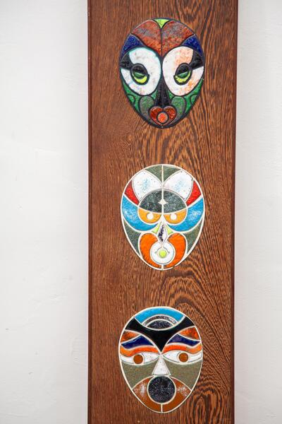 Wall Mounted Ceramic Five Tiles With Tribal Art Masks Designed By ...