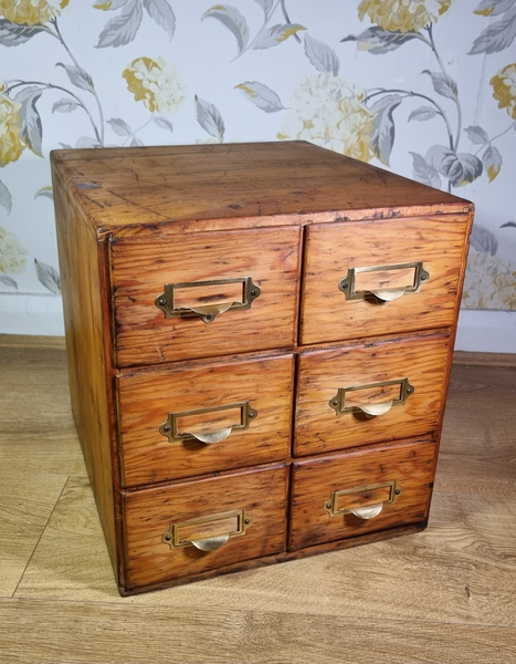 Table Top Card File Chest Vintage 6 Drawers Wooden Desk Table Top Storage Cabinet Index Card ...