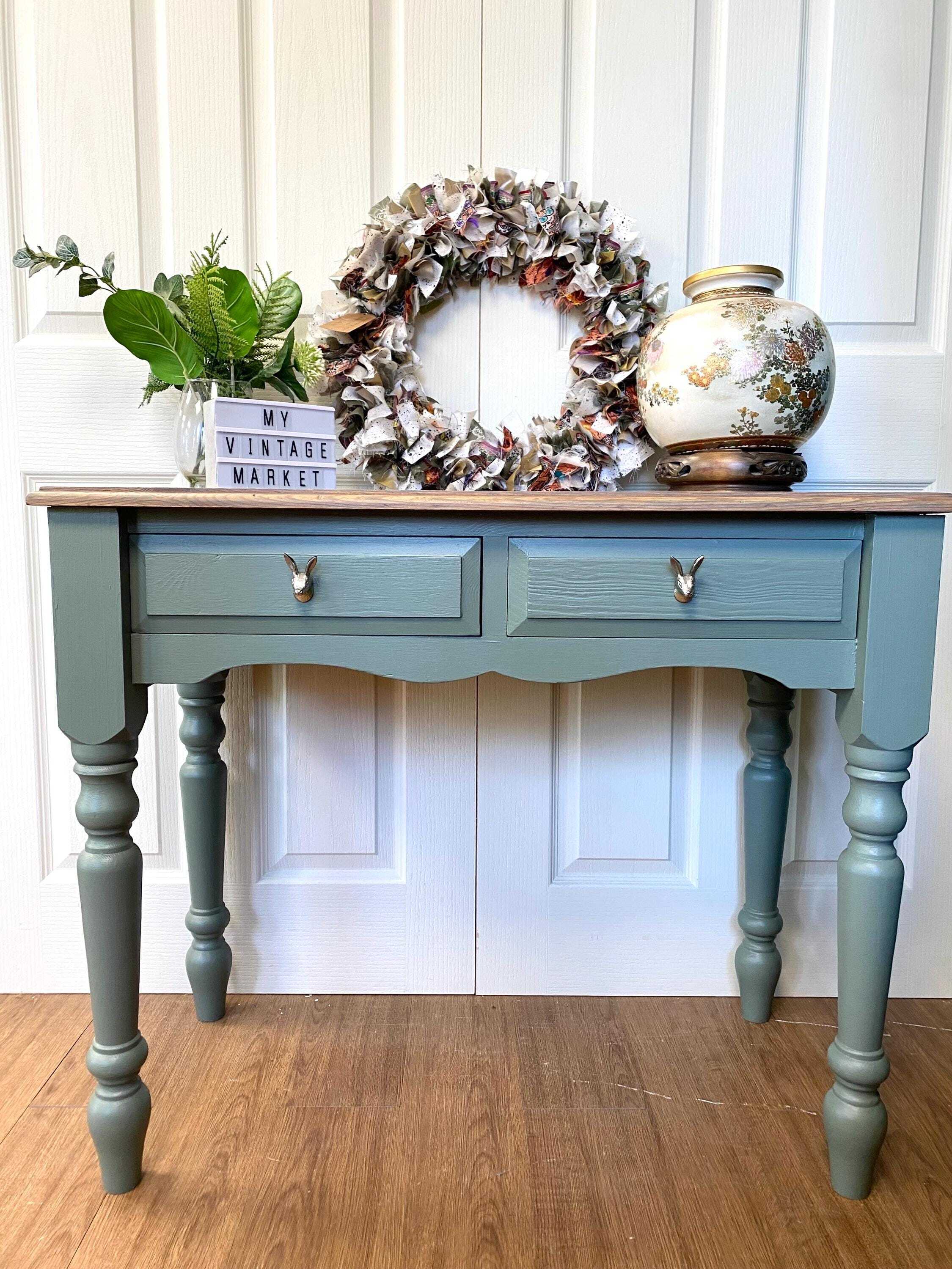 Refurbished Traditional Farmhouse Style Pine Console Table, Desk, Dressing  Table Or Small Table Sage Green | Vinterior