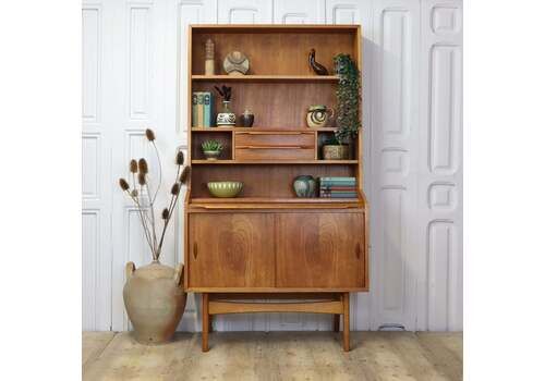 Mid Century Teak Shelving Bureau Desk.