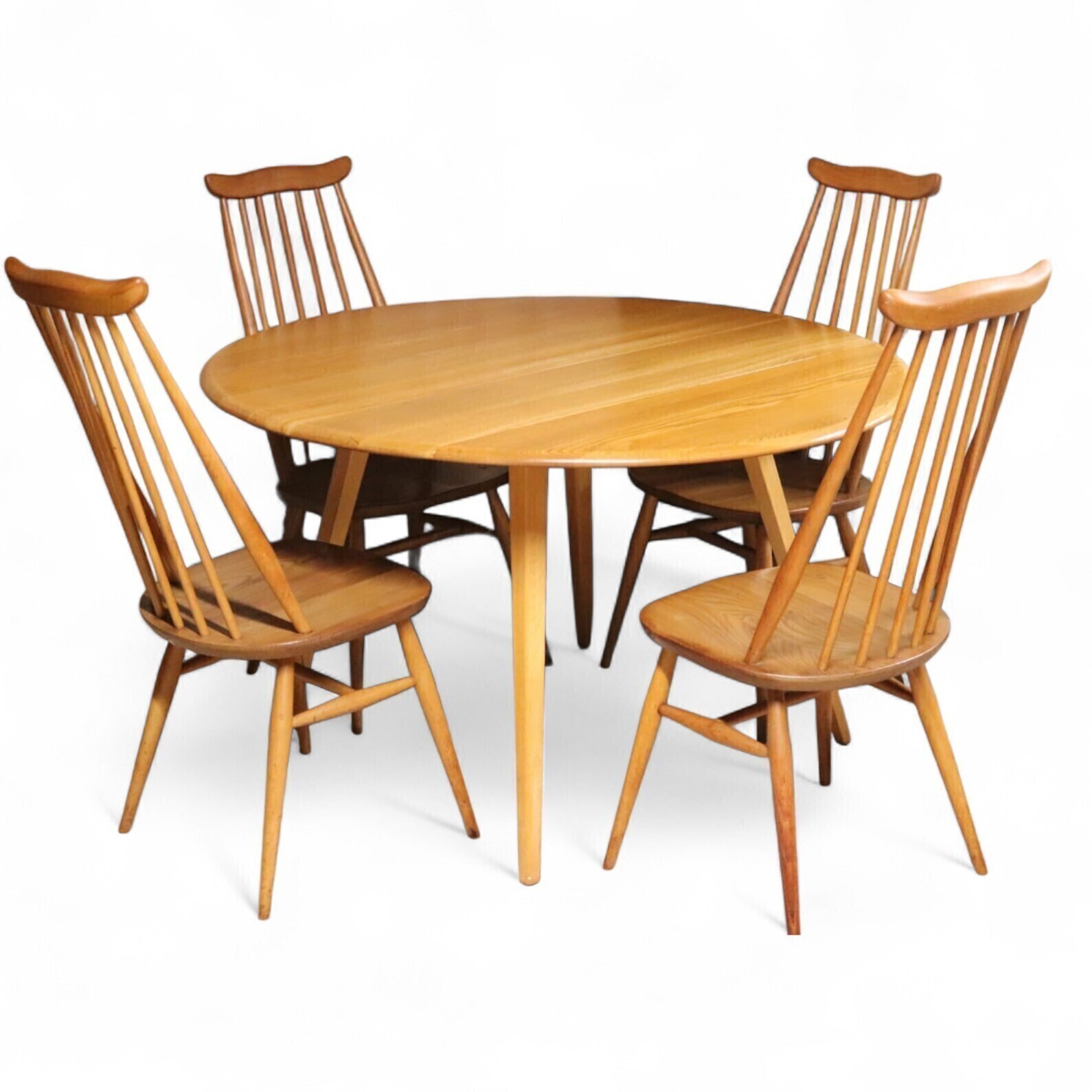 Mid Century Ercol Elm & Beech Drop Leaf Dining Table With 4 Goldsmith Chairs