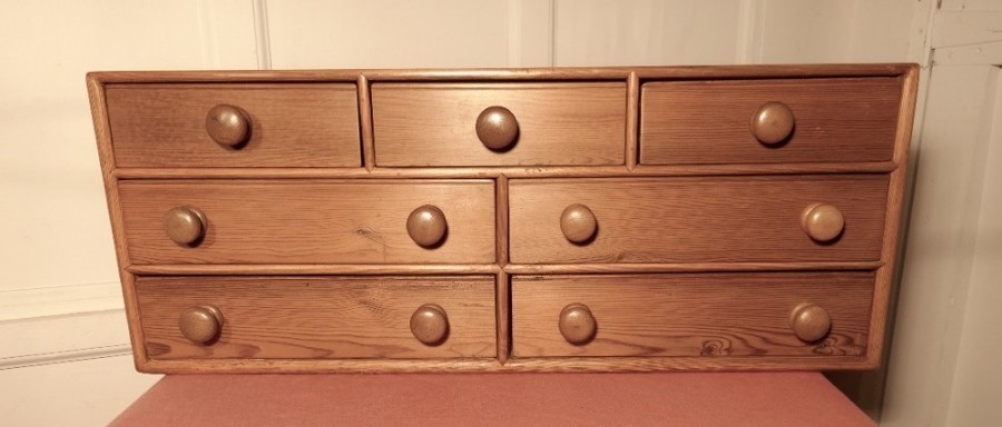 A Small Victorian Pine Collectors Cabinet Or Filing Drawers