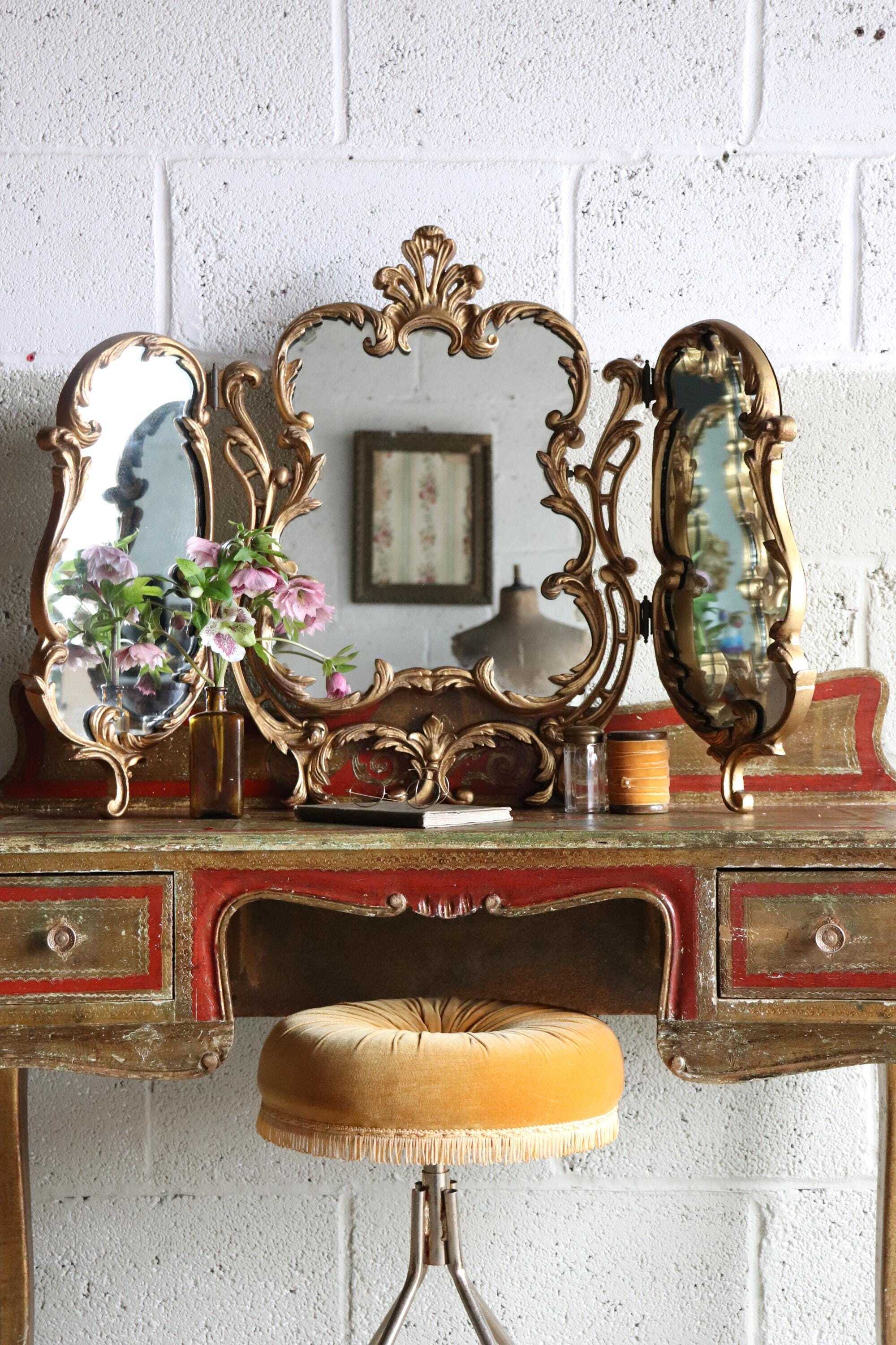 gold triple dressing table mirror Large Gold Dressing Table Triple Mirror  Melody Maison