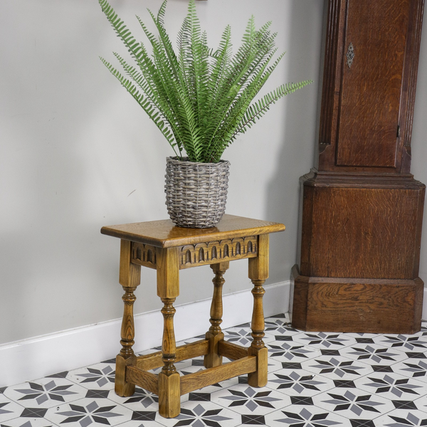 Oak Joint Stool Side Table With Carved Finish And Turned Legs 17th ...