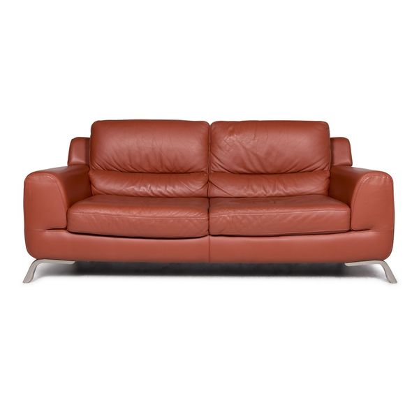 Natuzzi Designer Leather Sofa Terracotta Two Seater Couch 9484 Natuzzi Designer Leather Sofa Terracotta Two Seater Couch 9484