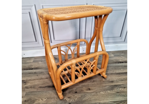 Retro Bamboo Magazine Rack Vintage Mid Century Cane Rattan Side Table Paper
