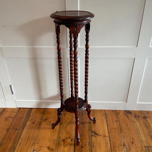 Antique Walnut Plant Stand Barley Twist Legs Tall Pedestal Vintage ...