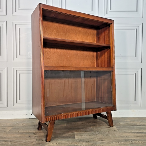 本棚・本収納 Antique Glass Door Cabinet Living Room Vintage Bookcase Display Cabinet Mid Century Sliding Glass Doors