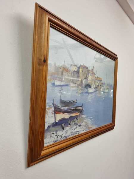 Original Signed Oil Painting On Canvas / Coastal Harbour Scene / C1960 ...